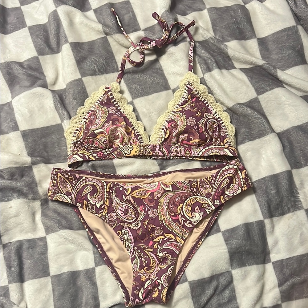 Paisley Print Bikini Set with Cream Accents